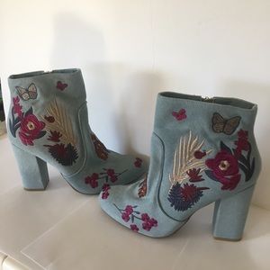 Bamboo Denim Embroidered Booties